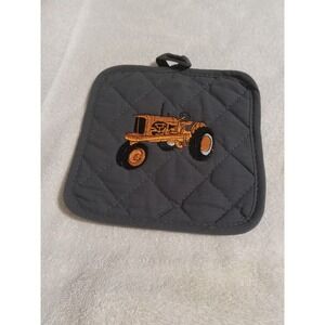 Gray Quilted Potholder with Embroidered Tractor‎ Farmhouse Kitchen Decor